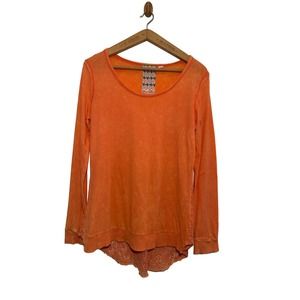 Others Follow Orange burnout Top Lace Back Shirt Raw hem High Low Blouse
